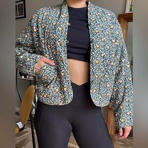 Universal Thread Floral Bomber Jacket - Green and Orange